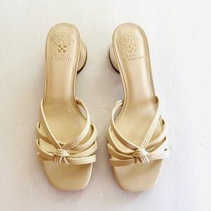 Vince Camuto Laniah Cream Women's Sandals Gold Block Heel Size 9.5